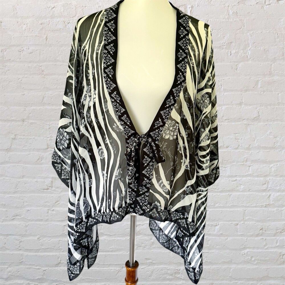 Coldwater Creek Women's Zebra Open Front Kimono Cardigan Size O/S Sheer Boho